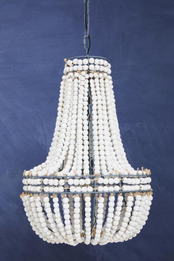 Orsina Lapiz Teardrop Chandelier – White Wooden Beaded Coastal Light