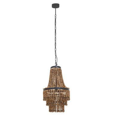 Orsina Lapiz Wood Chandelier – 3-Tier Beaded Boho Lighting Fixture