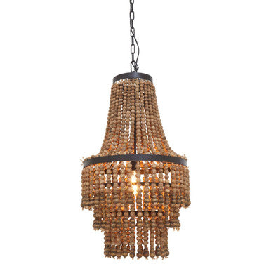 Orsina Lapiz Wood Chandelier – 3-Tier Beaded Boho Lighting Fixture