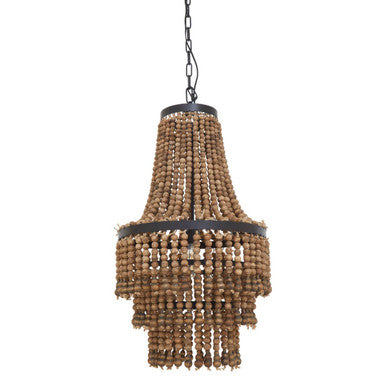 Orsina Lapiz Wood Chandelier – 3-Tier Beaded Boho Lighting Fixture