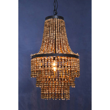 Orsina Lapiz Wood Chandelier – 3-Tier Beaded Boho Lighting Fixture