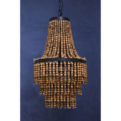 Orsina Lapiz Wood Chandelier – 3-Tier Beaded Boho Lighting Fixture