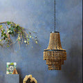 Orsina Lapiz Wood Chandelier – 3-Tier Beaded Boho Lighting Fixture