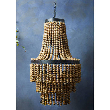 Orsina Lapiz Wood Chandelier – 3-Tier Beaded Boho Lighting Fixture