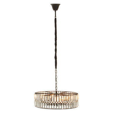 Orsina Babylon Crystal Chandelier – 6-Bulb Black Iron Drum Pendant