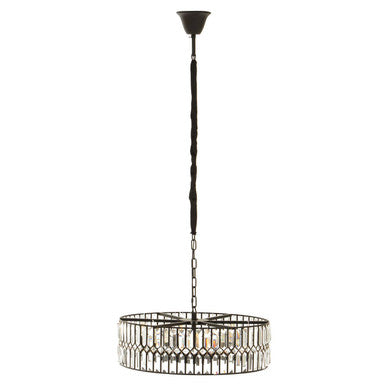 Orsina Babylon Crystal Chandelier – 6-Bulb Black Iron Drum Pendant