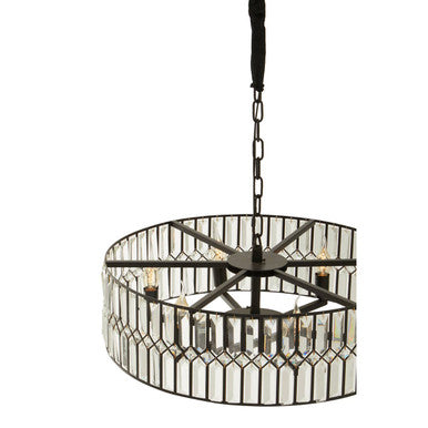 Orsina Babylon Crystal Chandelier – 6-Bulb Black Iron Drum Pendant