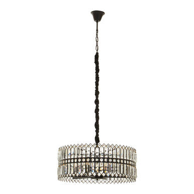 Orsina Babylon Black Crystal Chandelier – 6-Bulb Iron Drum Pendant