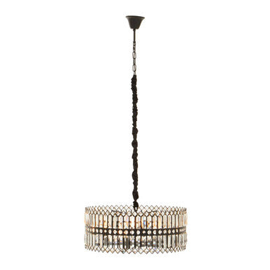 Orsina Babylon Black Crystal Chandelier – 6-Bulb Iron Drum Pendant