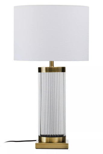 Orsina Lily White and Gold Table Lamp | Fluted Crystal & Fabric Shade