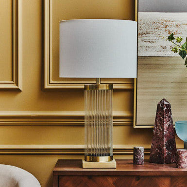 Orsina Lily White and Gold Table Lamp | Fluted Crystal & Fabric Shade
