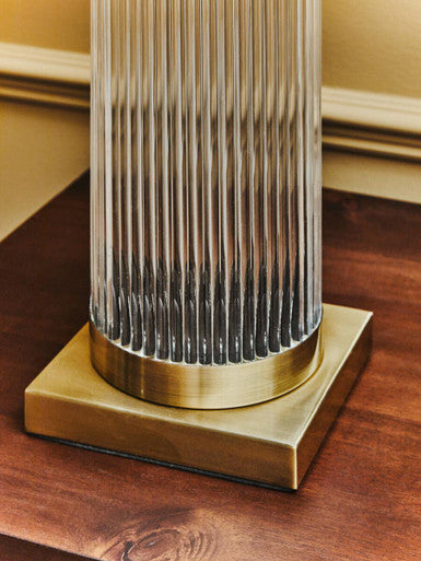 Orsina Lily White and Gold Table Lamp | Fluted Crystal & Fabric Shade