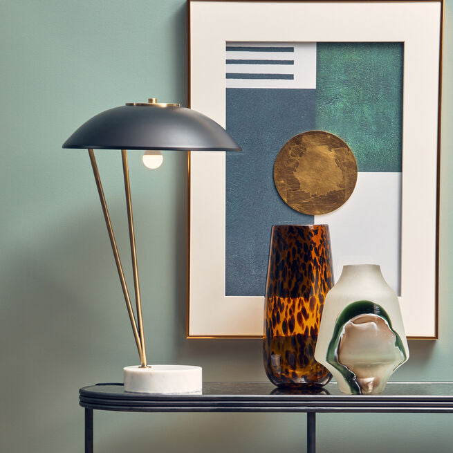 Orsina Newton Black Metal Table Lamp with Marble Base and Gold Stem