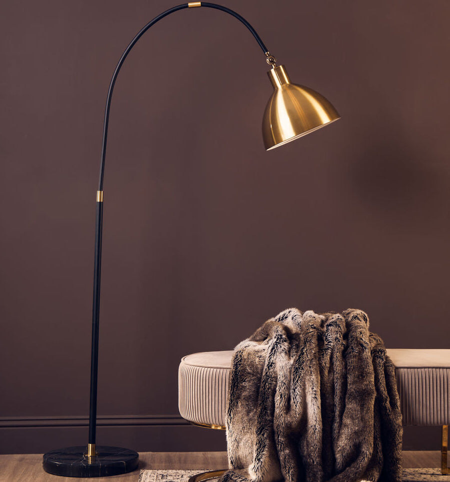 Orsina Newton Gold Metal Floor Lamp – Curved Black & Gold Lighting