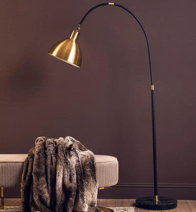 Orsina Newton Gold Metal Floor Lamp – Curved Black & Gold Lighting