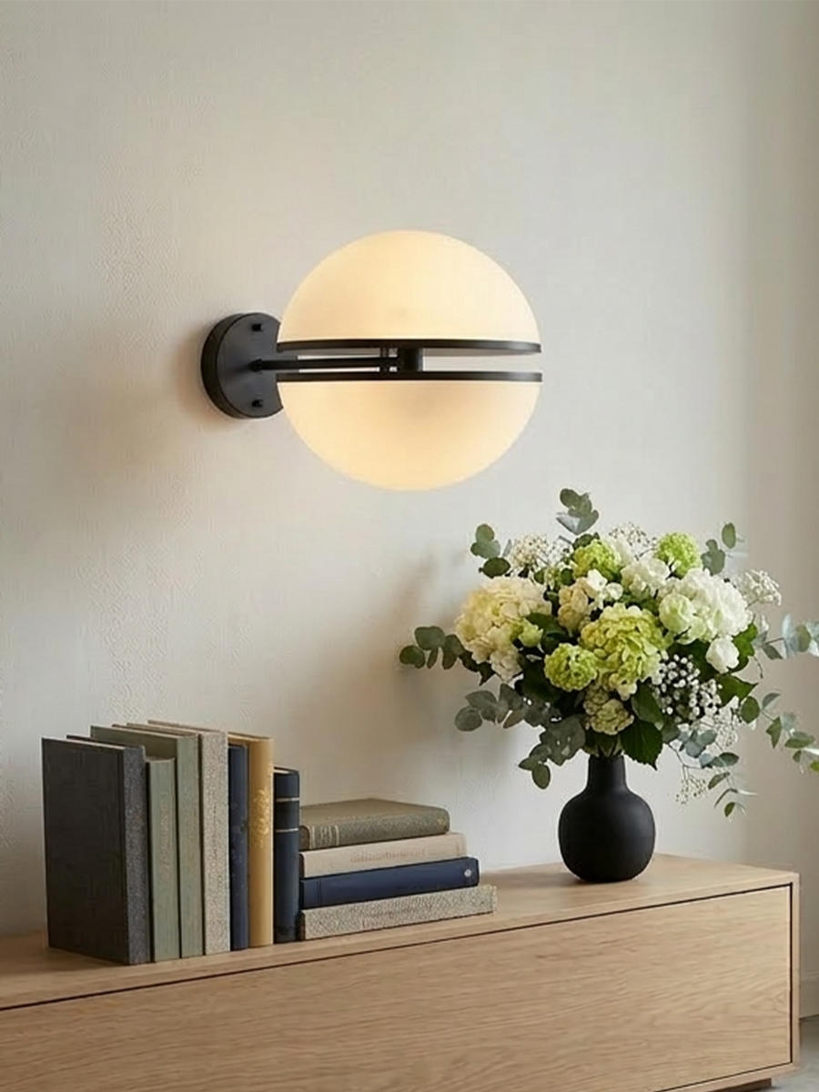 Orsina Abira Matt Black Ball Wall Light – Modern Geometric Sconce