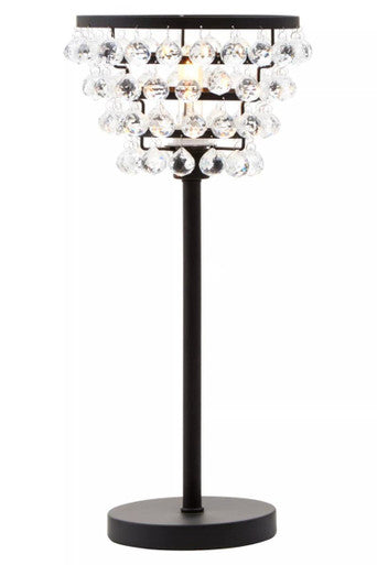 Orsina Hutchinson Crystal Table Lamp – Black Metal & Clear Beads