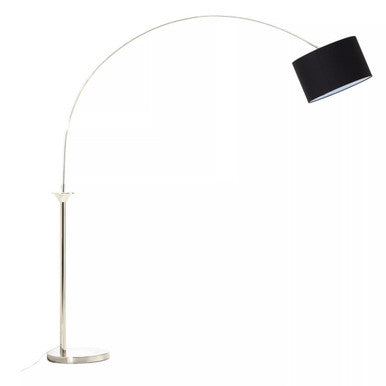 Orsina Hubert Arched Floor Lamp – Satin Nickel with Black Fabric Shade