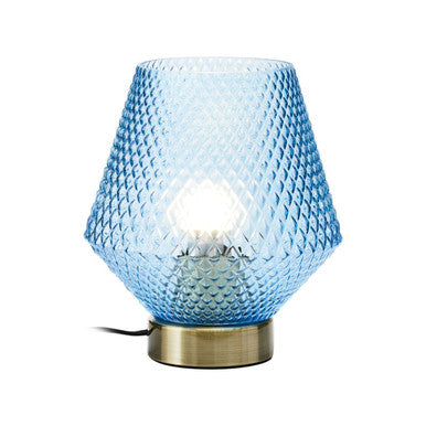 Orsina Noble Blue Glass Table Lamp with Gold Base and White Shade