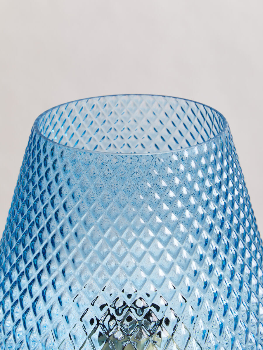 Orsina Noble Blue Glass Table Lamp with Gold Base and White Shade