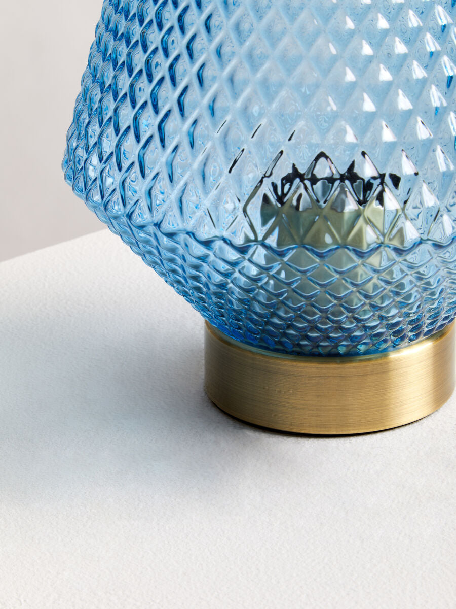 Orsina Noble Blue Glass Table Lamp with Gold Base and White Shade