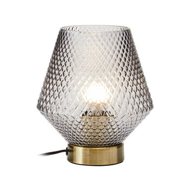 Orsina Noble Grey Smoked Glass Table Lamp with Gold Base and White Shade