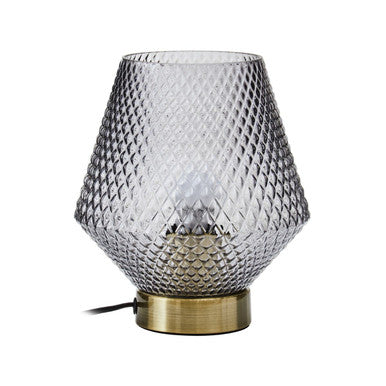 Orsina Noble Grey Smoked Glass Table Lamp with Gold Base and White Shade