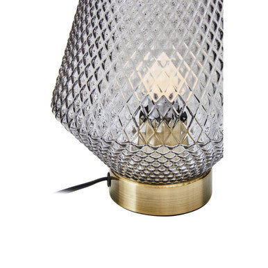 Orsina Noble Grey Smoked Glass Table Lamp with Gold Base and White Shade