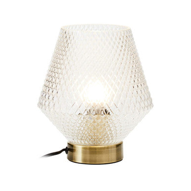 Orsina Clear Glass Table Lamp – Modern Angular Design with Gold Base