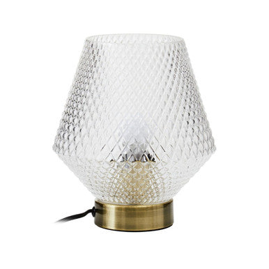 Orsina Clear Glass Table Lamp – Modern Angular Design with Gold Base