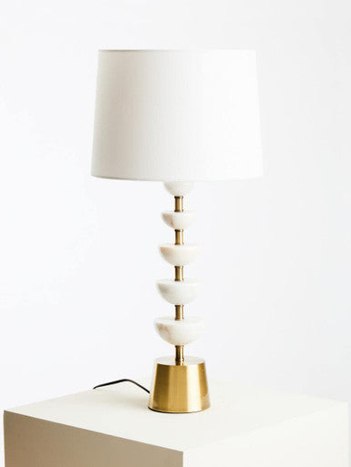 Orsina Ocala White Marble Table Lamp with Gold Stem and Linen Shade