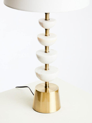 Orsina Ocala White Marble Table Lamp with Gold Stem and Linen Shade