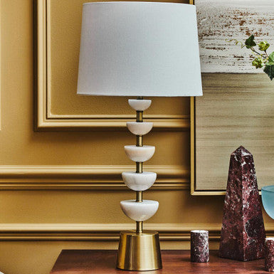 Orsina Ocala White Marble Table Lamp with Gold Stem and Linen Shade