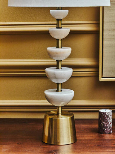 Orsina Ocala White Marble Table Lamp with Gold Stem and Linen Shade