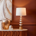 Orsina Ocala White Marble Table Lamp with Gold Stem and Linen Shade