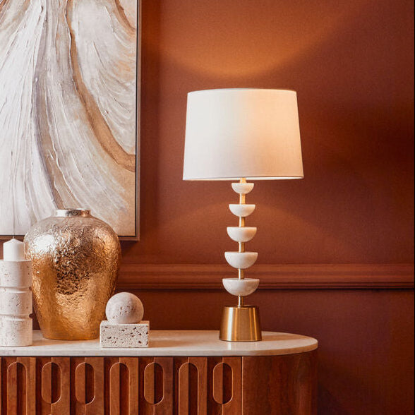 Orsina Ocala White Marble Table Lamp with Gold Stem and Linen Shade