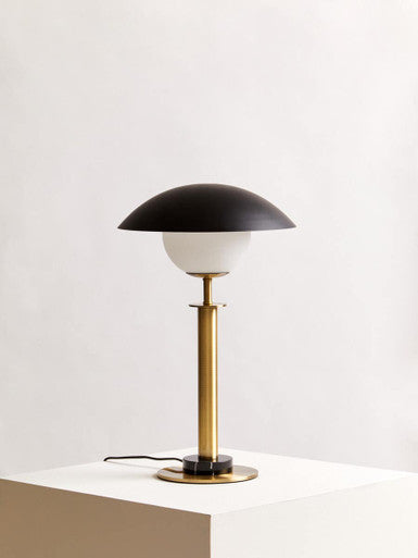 Orsina Octavia Gold Metal Table Lamp with Marble Base and Black Shade