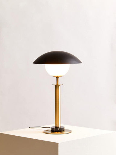 Orsina Octavia Gold Metal Table Lamp with Marble Base and Black Shade