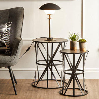 Orsina Octavia Gold Metal Table Lamp with Marble Base and Black Shade