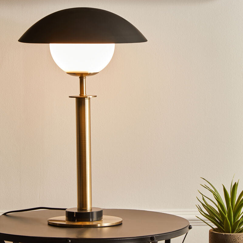 Orsina Octavia Gold Metal Table Lamp with Marble Base and Black Shade