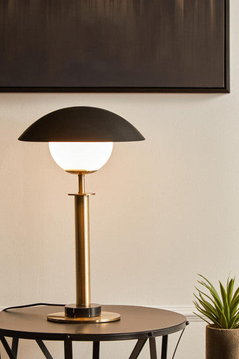 Orsina Octavia Gold Metal Table Lamp with Marble Base and Black Shade