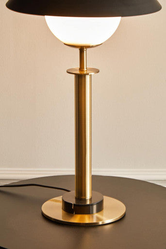Orsina Octavia Gold Metal Table Lamp with Marble Base and Black Shade
