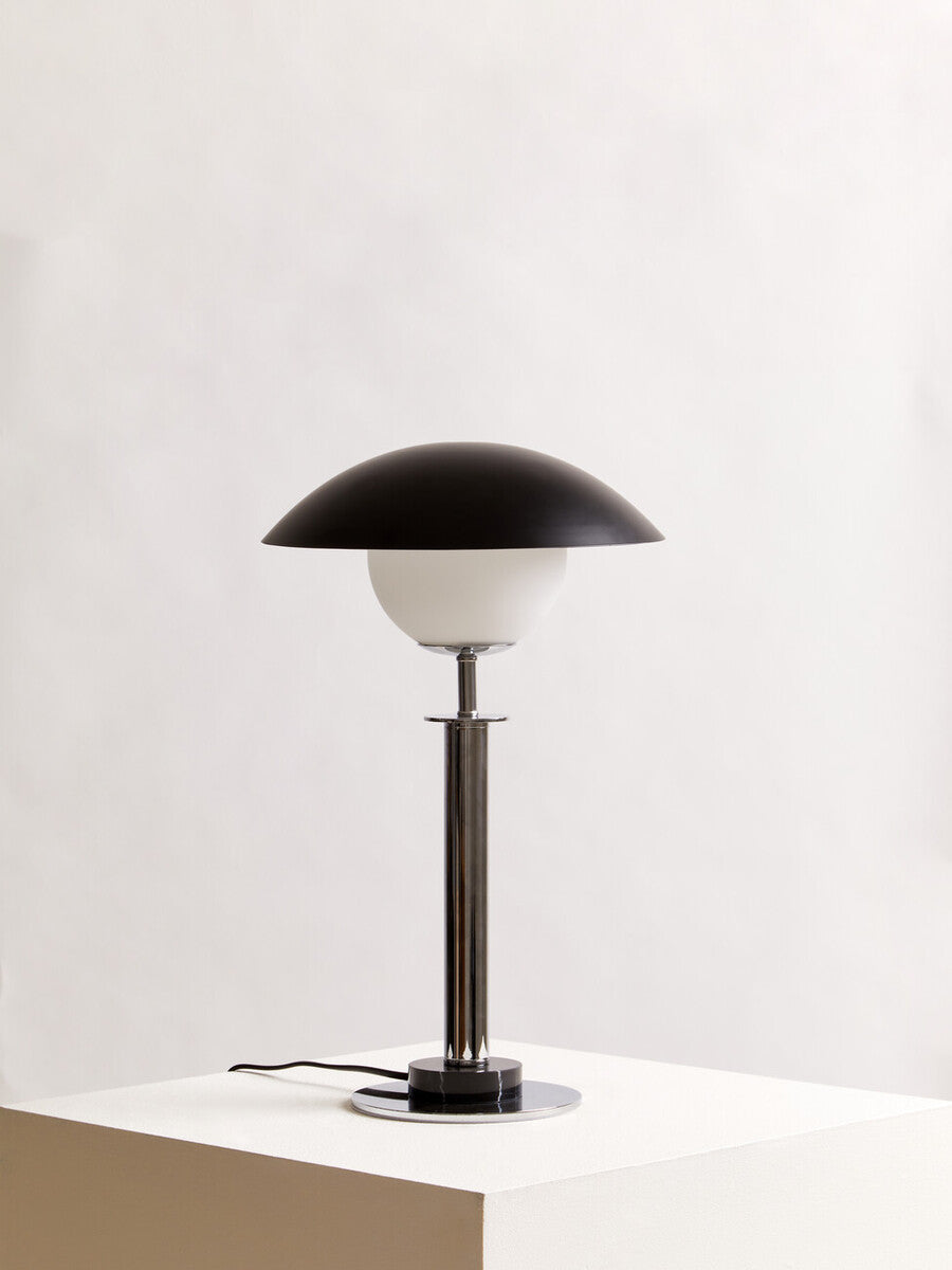 Orsina Octavia Silver Metal Table Lamp with Black Marble Base