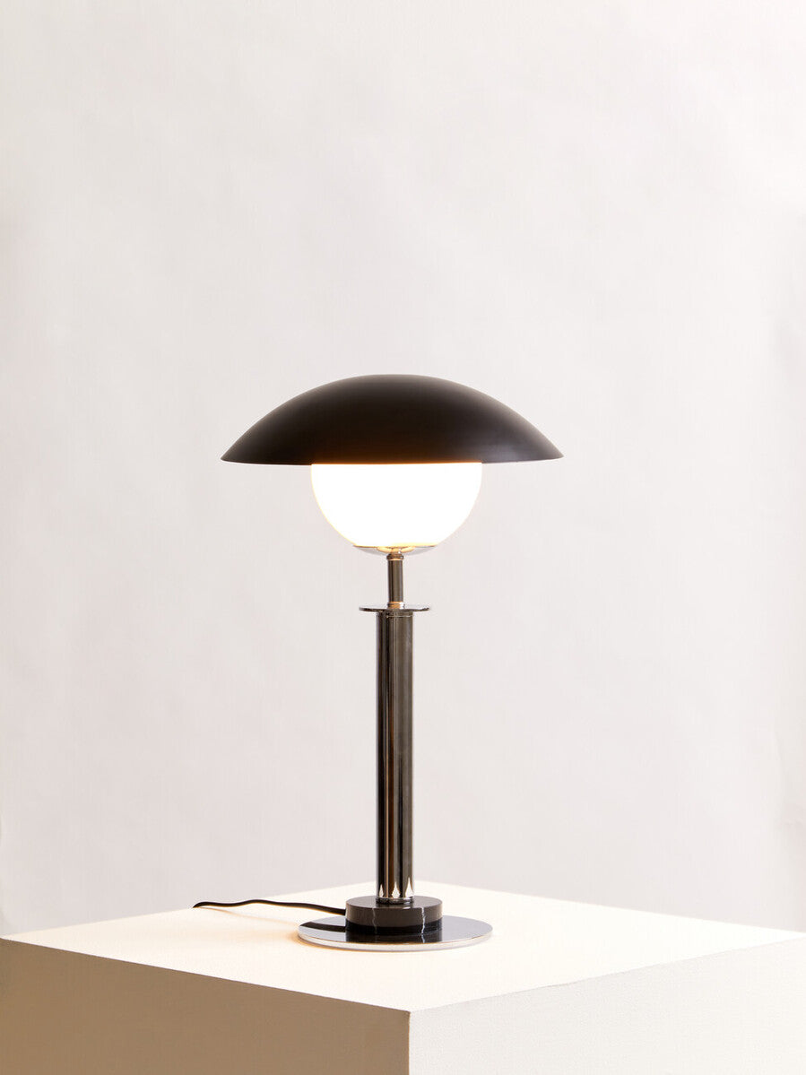Orsina Octavia Silver Metal Table Lamp with Black Marble Base