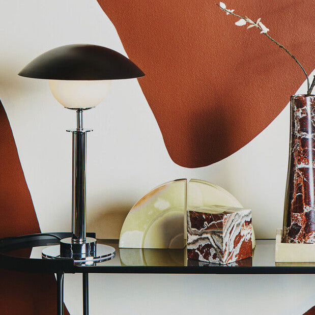 Orsina Octavia Silver Metal Table Lamp with Black Marble Base