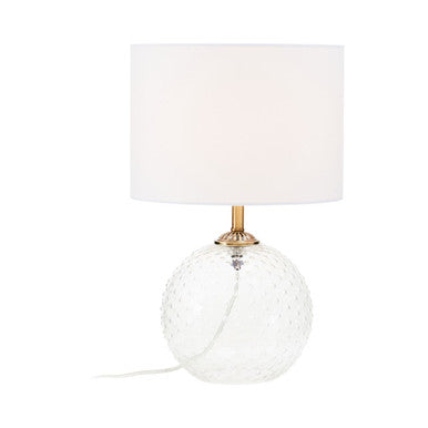 Orsina Noa Clear Glass Table Lamp with Gold Accents and White Shade