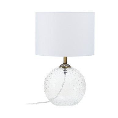 Orsina Noa Clear Glass Table Lamp with Gold Accents and White Shade