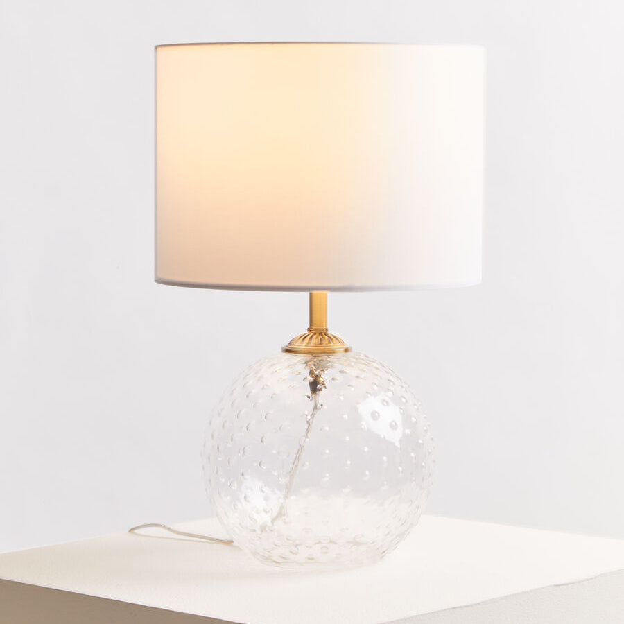 Orsina Noa Clear Glass Table Lamp with Gold Accents and White Shade