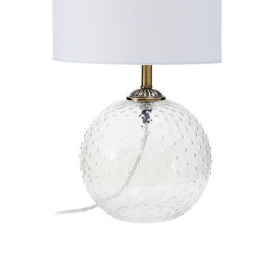 Orsina Noa Clear Glass Table Lamp with Gold Accents and White Shade