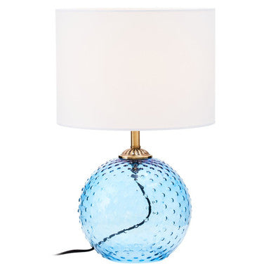 Orsina Noa Blue Glass Table Lamp with Gold Base and White Shade
